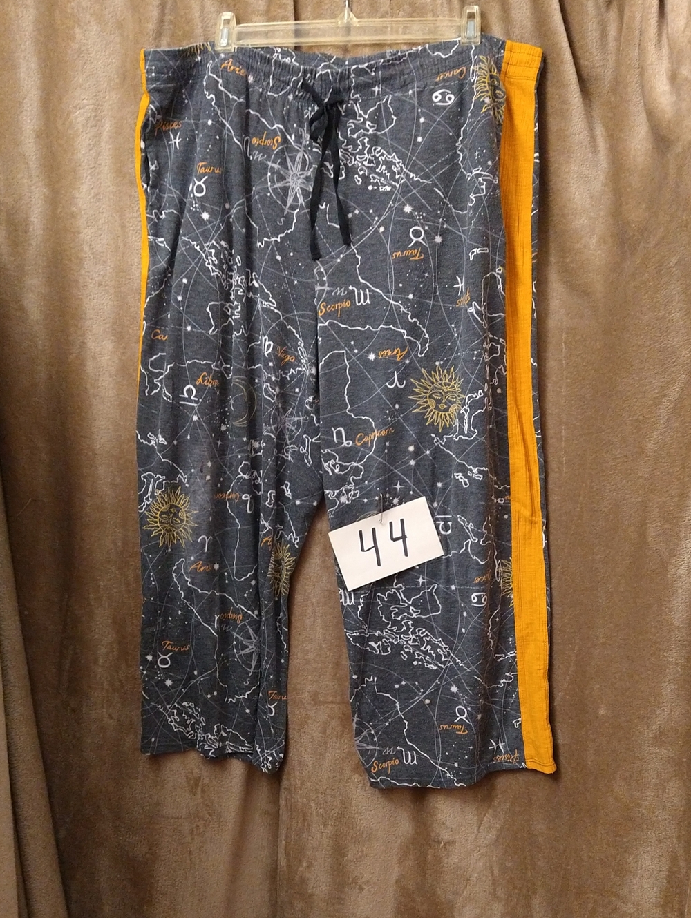Men's Navy Constellation Lounge Pants with Mustard Side Stripe, Size 1X